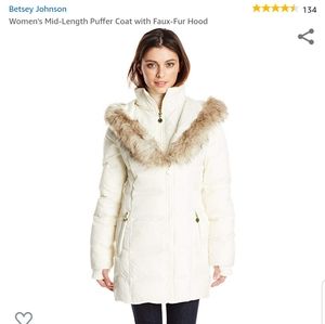 Betsy Johnson Mid-Length Puffer Coat Faux Fur
